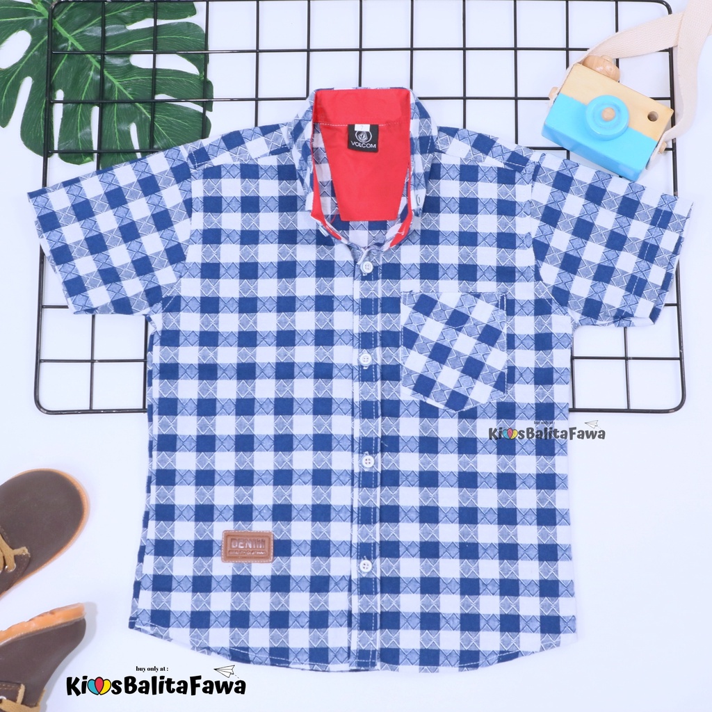 (PREMIUM) Kemeja Azka uk 3-8 Tahun Anak Laki / Atasan Kancing Baju Lengan Pendek Cowok Murah Katun Distro