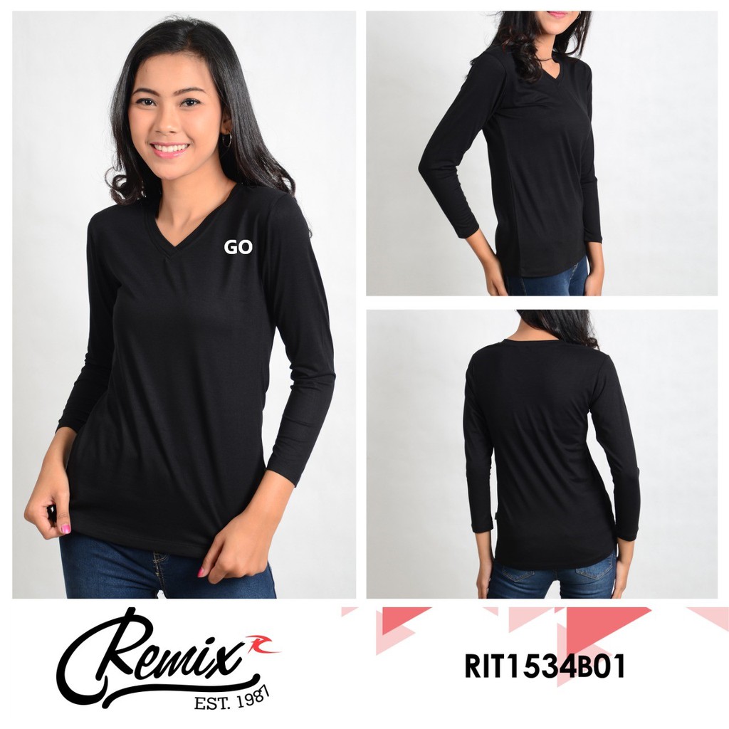 gof REMIX By (CARDINAL)   KAOS OBLONG Wanita T-Shirt Lengan Panjang Kerah V-Neck