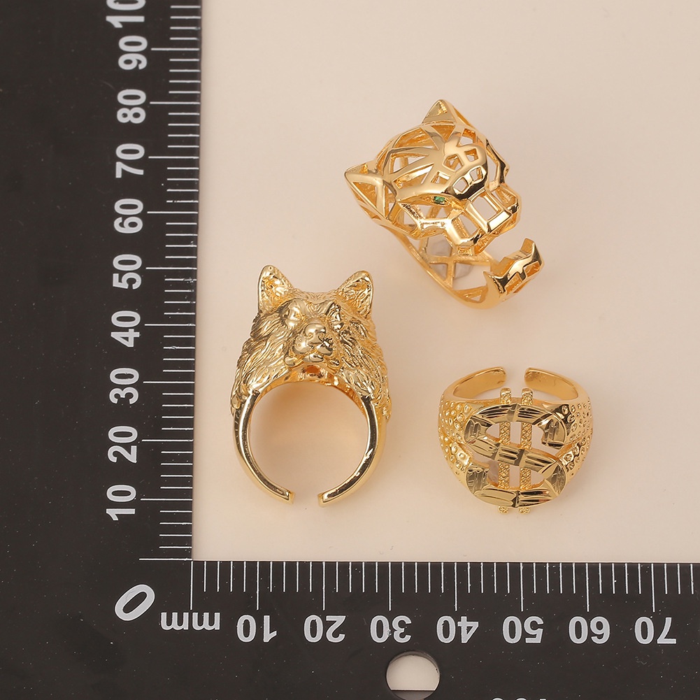 Berlebihan lebar versi pribadi perhiasan tangan serigala kepala dolar Cincin hip hop leopard cincin