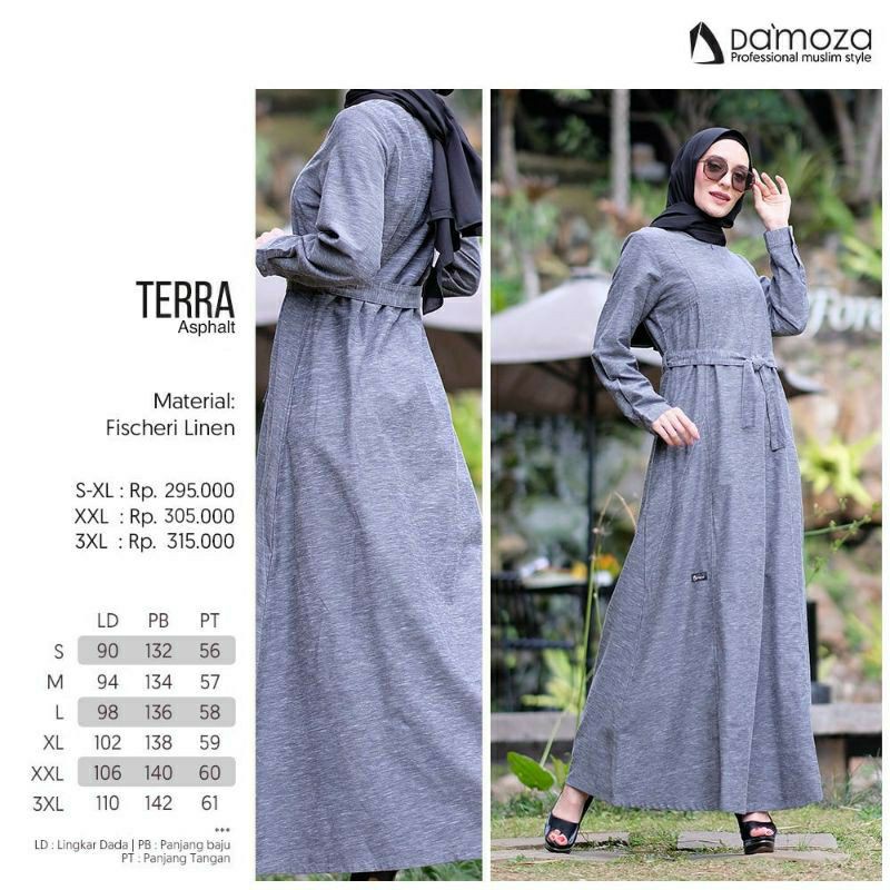 TERRA BY DAMOZA ASPHALT DOESKIN BLUE GAMIS DAMOZA DRESS LENGAN PANJANG