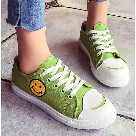 DINDA SEPATU SNEAKERS KANVAS SMILE TRENDY MURAH - HIJAU HITAM KUNING DAN PUTIH