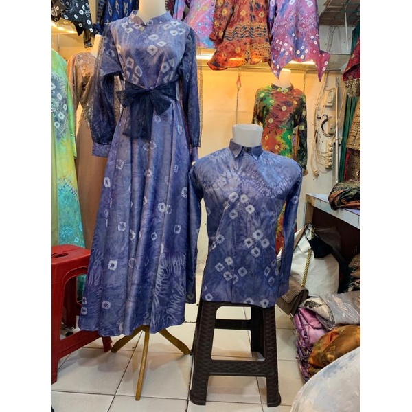 Gamis jumputan couple motif klok kombinasi tile (Lesti)
