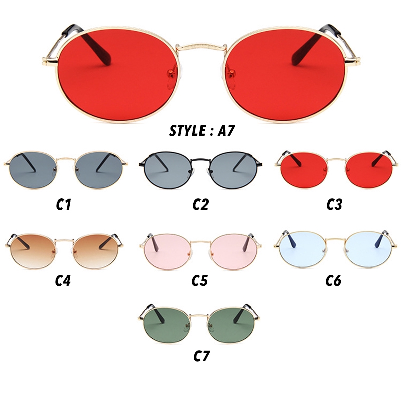 (YUZHU) Bayar di Tempat Collection Korean Design Retro Bulat Kacamata Hitam Wanita/Pria Sunglasses