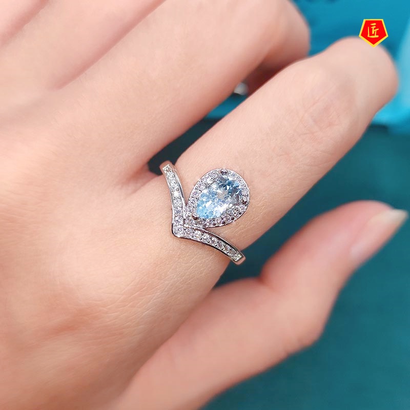 [Ready Stock]Natural Blue Topaz Olivine Crown Ring