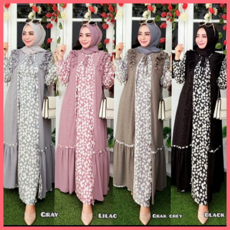(COD) BAJU PAKAIAN FASHION WANITA CEWE GAMIS OUTER ROMPI SHAKILA MIX CERUTY BUSUI FRIENDLY MOTIF BUN