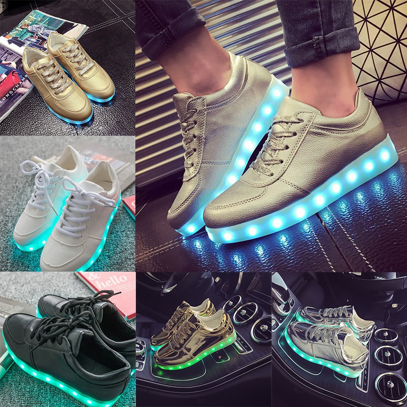 Sepatu Sneakers Dewasa Lace-Up dengan Sol Lampu LED Neon Luminous