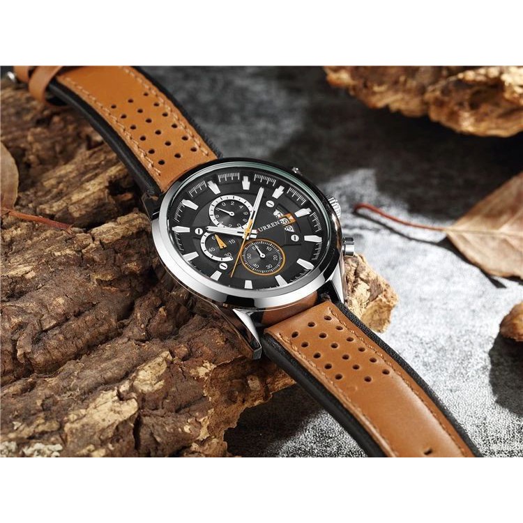 CURREN 8290 Jam Tangan Pria Analog Tali Kulit Chronograph Aktif WATCHKITE WKOS