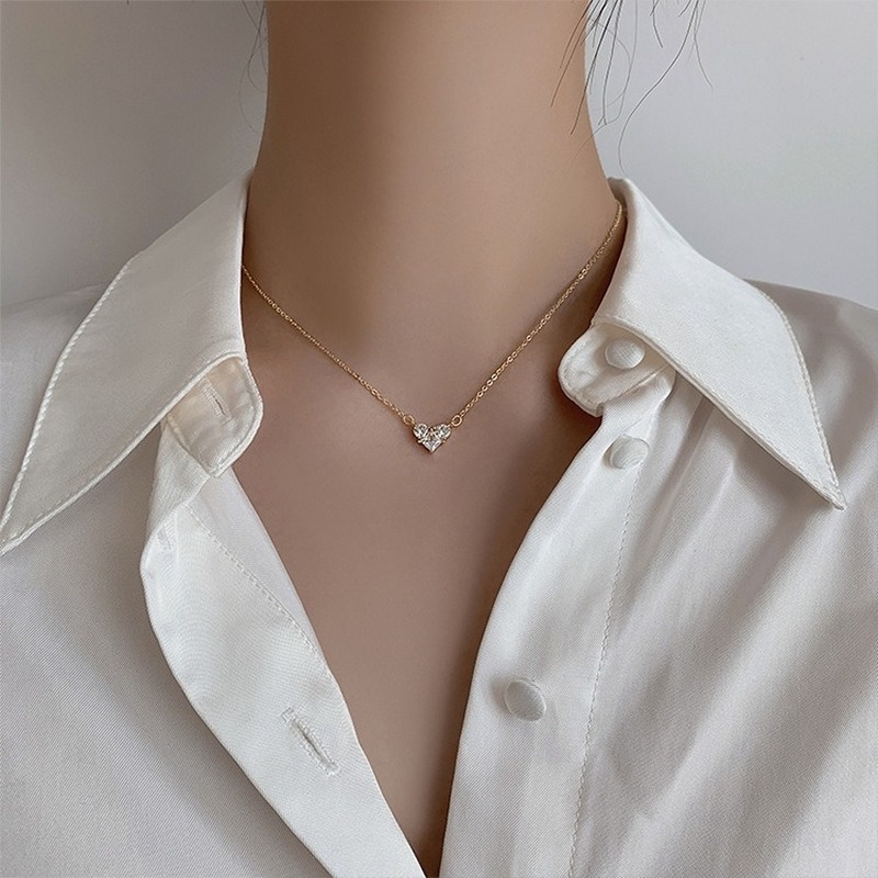 We Flower Kalung Choker Liontin Hati Geometris 14K Gold Hias Zirkon Untuk Wanita