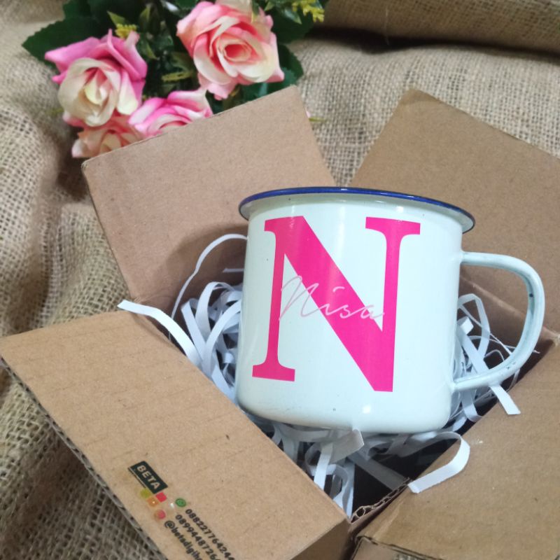 CUSTOM SATUAN Mug Vintage / Enamel Cup / Cangkir-Gelas Enamel Jadul / Cangkir Besi Custom Full-Color