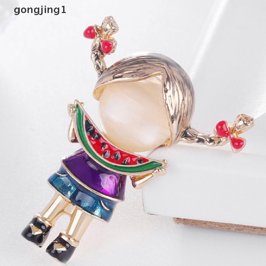 Bros Pin Enamel Desain Lukisan Perempuan Aksen Kristal Untuk Aksesoris Perhiasan