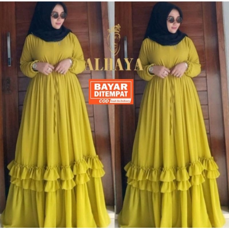 Gamis Ceruty Babydoll Polos Full Furing LD 110 cm /Andara Maxy Polos/Gamis Polos/Gamis Ceruty Premiu