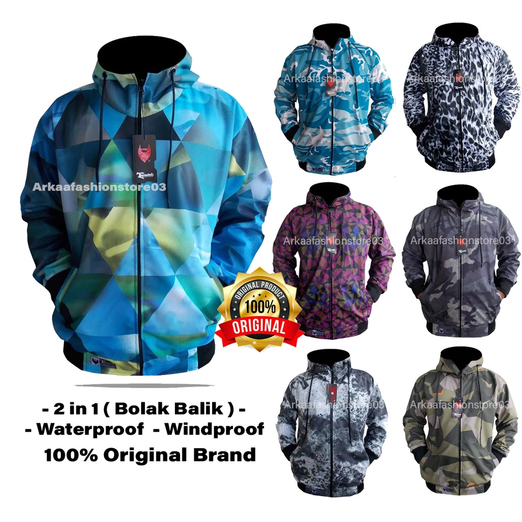 Original Trebeard !! Jaket Bolak Balik Pria Waterproof Hoodie Taslan Anti Air Outdoor