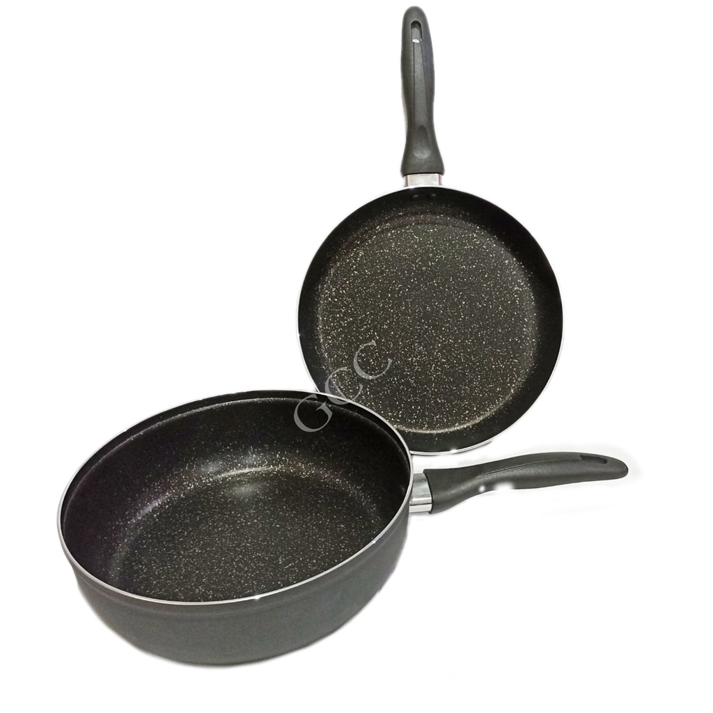 A1 Wajan Penggorengan anti lengket Set Serbaguna Fry Wok 27cm dan Fry Pan 26cm Marbel Nonstick