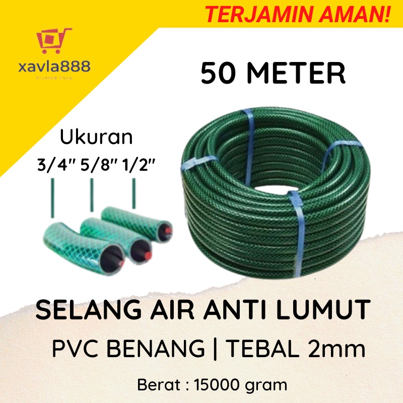 Selang Air Anti Lumut 1/2 5/8 3/4 1 inch 50 Meter - Selang Cuci Motor Serat Benang Elastis