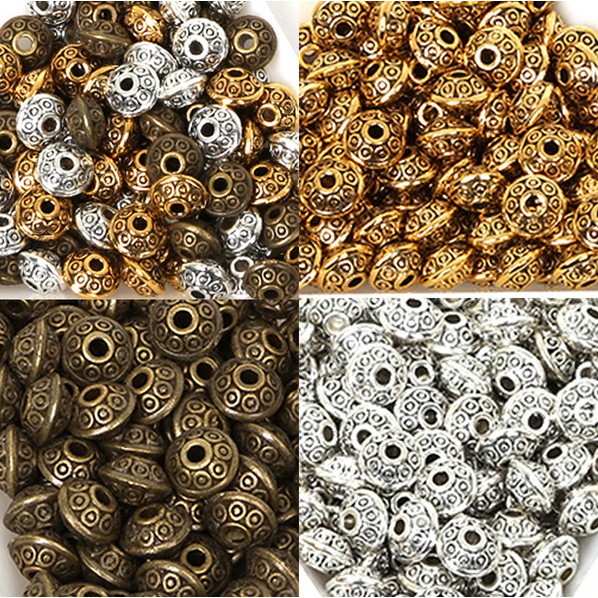 60Pcs Manik-Manik Bentuk UFO Bahan Metal Alloy Warna Bronze Silver Ukuran 6mm Untuk Membuat Perhiasan