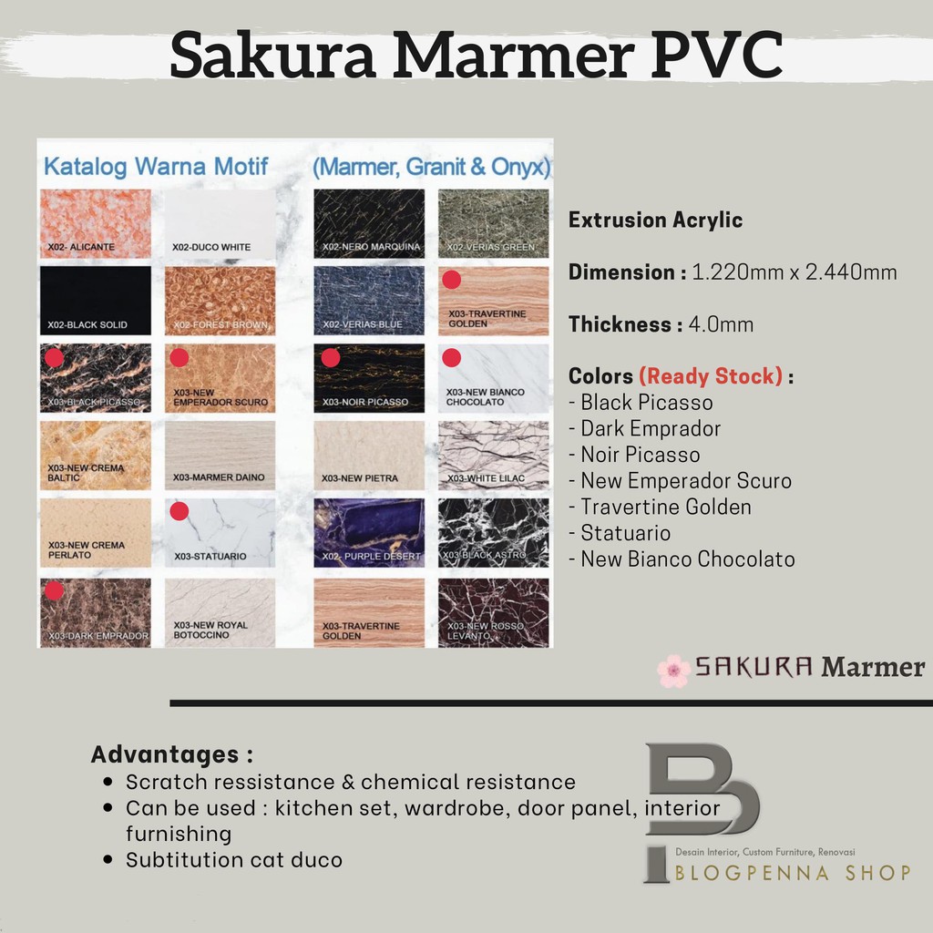 SAKURA MARMER PVC / ACRYLIC MARMER / MARMER AKRILIK