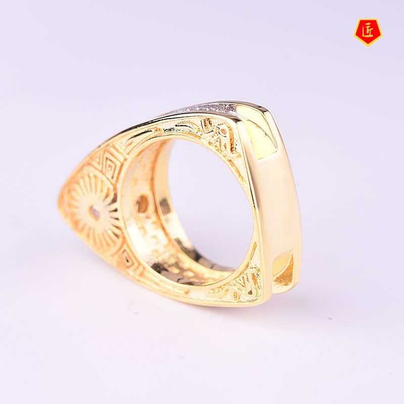 [Ready Stock]18K Gold Two-Color Micro Inlaid with Diamond Ring Creative Personality