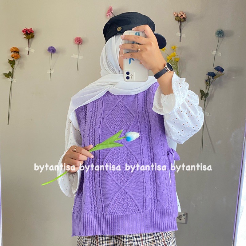 VEST ROMPI RAJUT WANITA TALI PINGGANG | VEST JENNY TALI CABLE | RAJUT MOTIF EMBOSS PREMIUM TEBAL | R