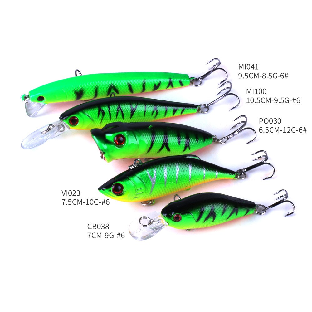 Hengjia 5pcs / Set Umpan Pancing Tiruan Bentuk Ikan Kecil Warna Hijau