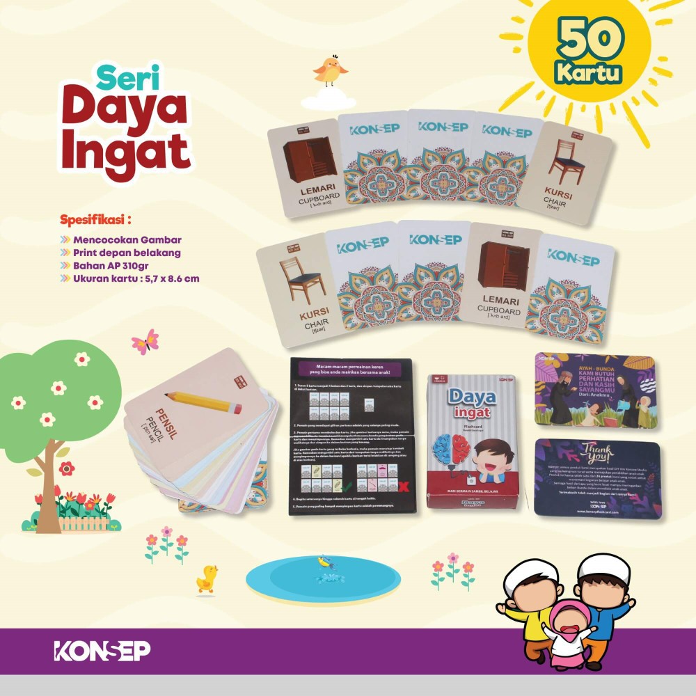 Flash Card Daya Ingat - Kartu Belajar Anak Bergambar - Konsep Studio Original