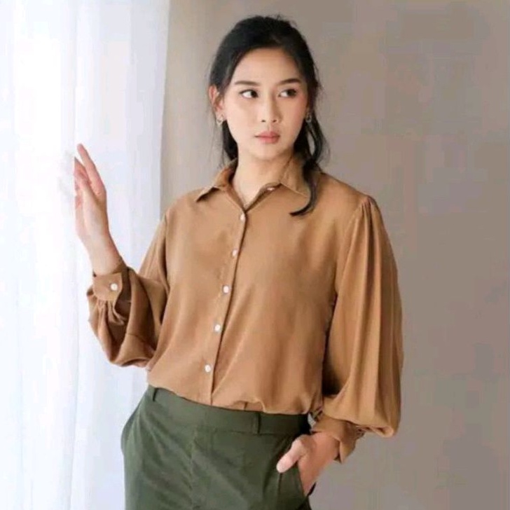 BLOUSE WANITA KEMEJA POLOS PUTIH HITAM KOREAN STYLE LENGAN BALON MONA BLOUSE/KEMEJA WANITA AUDRY