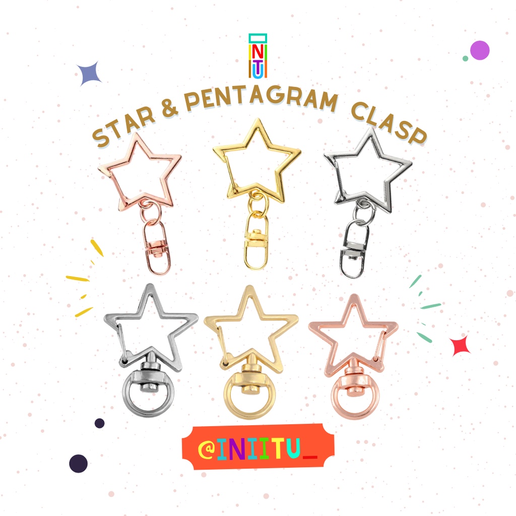 [Star Pentagram] Hook Clasp Shaped Lobster Keychain Bintang DIY Rose Gold Gold Silver Kait Swivel Ho