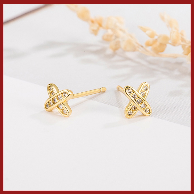 Anting Tusuk Bentuk Huruf X Hias Berlian Imitasi Untuk Wanita U1034