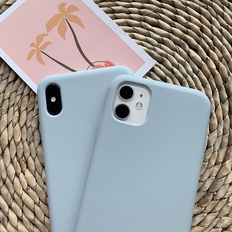 Soft Case Bahan Silikon Warna Biru Abu-Abu Untuk Iphone 13 12 11 Pro X Xs Max 6s 7 8 Plus