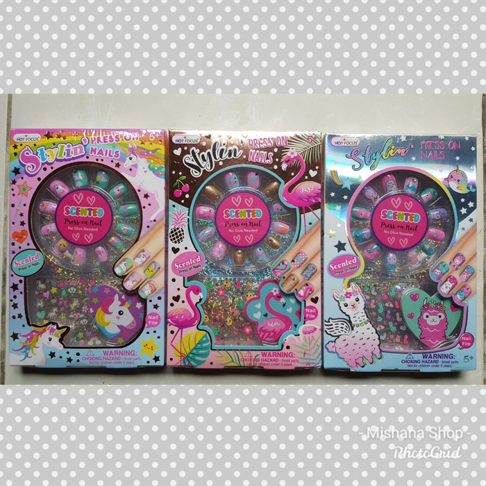 Mainan Kuku Palsu Anak Stylin Press On Nails Llama Unicorn Icecream Limited