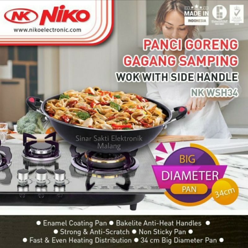 Panci Wajan Goreng Anti Lengket 34 Cm Enamel Penggorengan Niko Sehat Malang