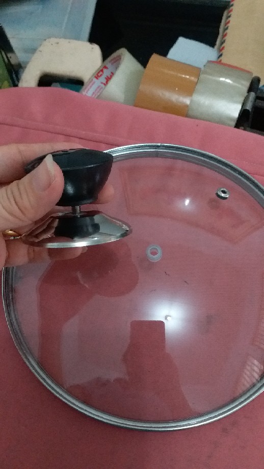 Tutup Panci Kaca Dengan Kaki, Diameter Kaki +/- 19.8 Cm (20 Cm) + Knop Oval Garis Hitam