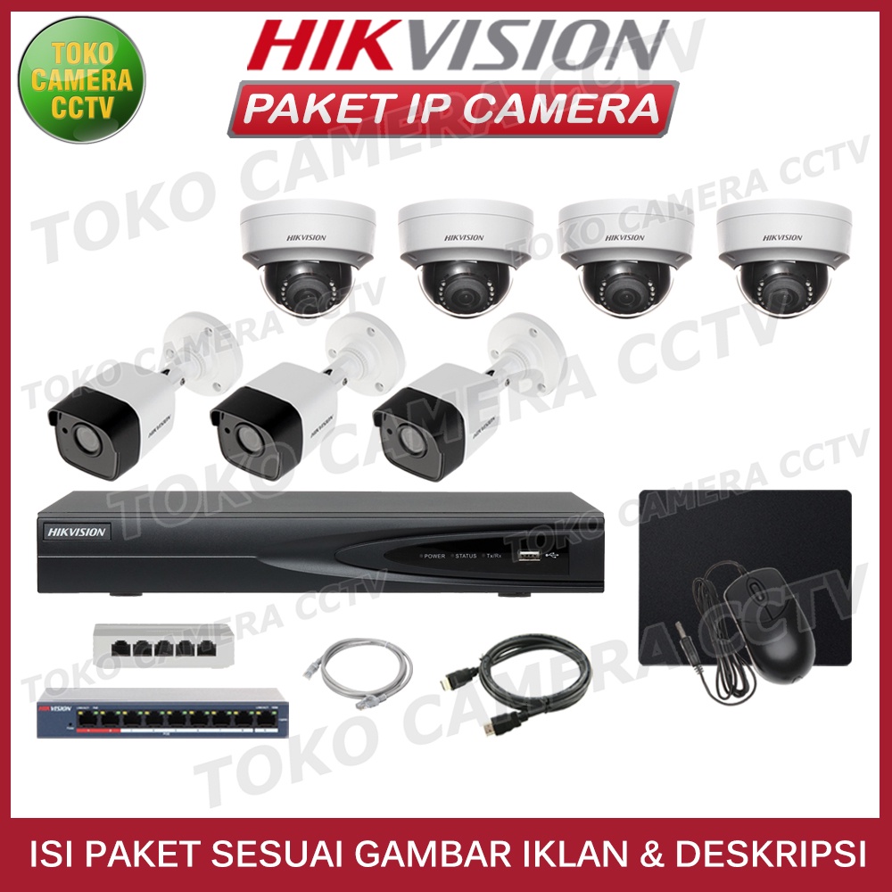 PAKET IP CAMERA HIKVISION 4MP 8 CHANNEL 7 KAMERA