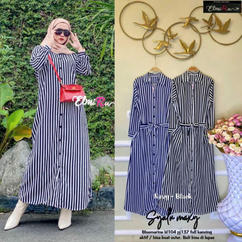 SYALU MAXY BY ELMIRA (DRESS MUSLIMAH) Dress wanita motif salur rekomended