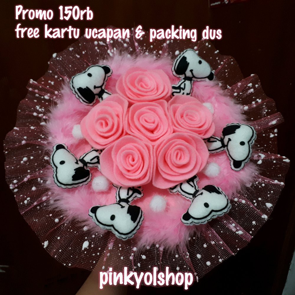 Buket Boneka Snoopy Bunga Pink Snow