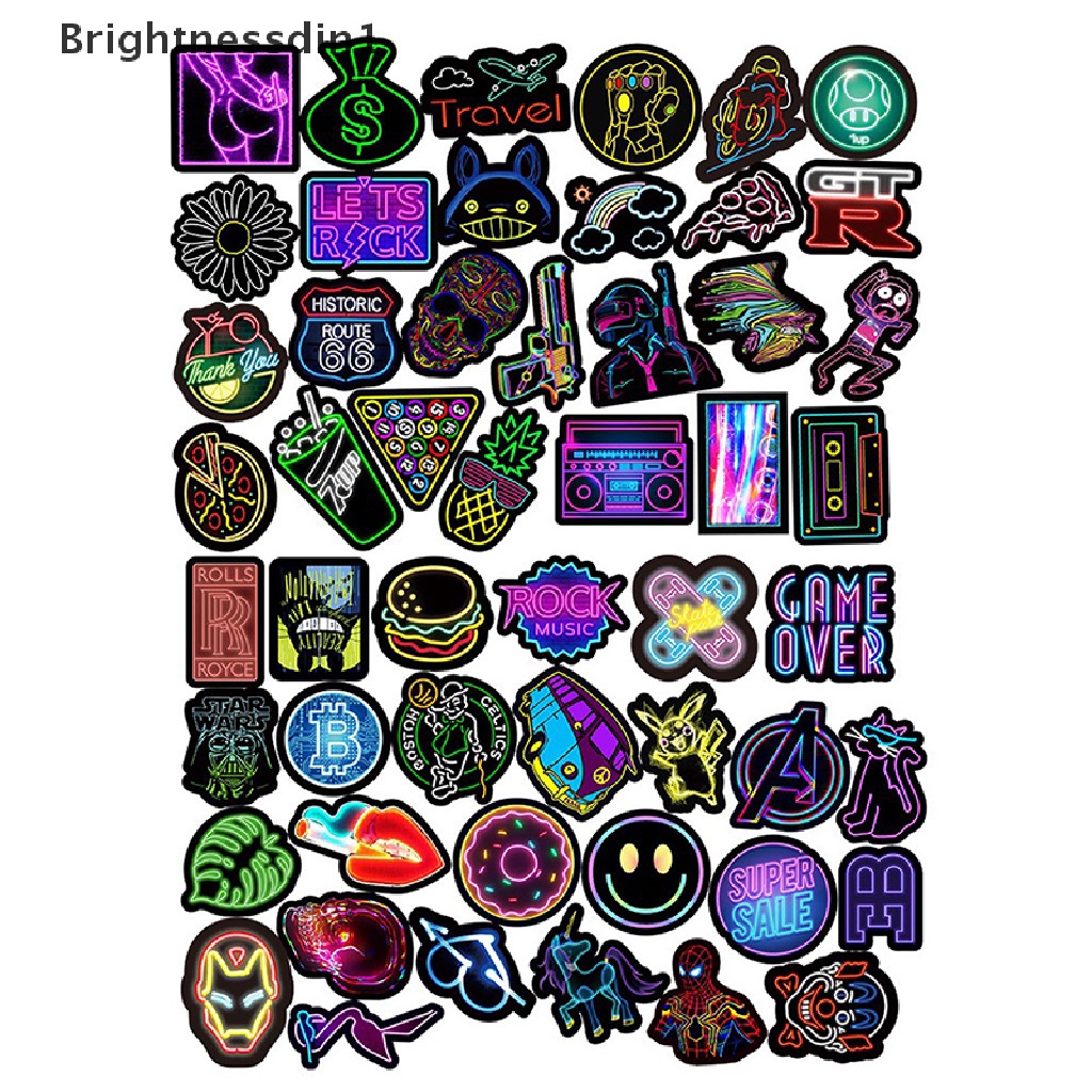 (Brightnessdin1) 50 Pcs Stiker Graffiti Anti Air Warna Neon Untuk Dekorasi Laptop / Koper DIY  Butikan Butik