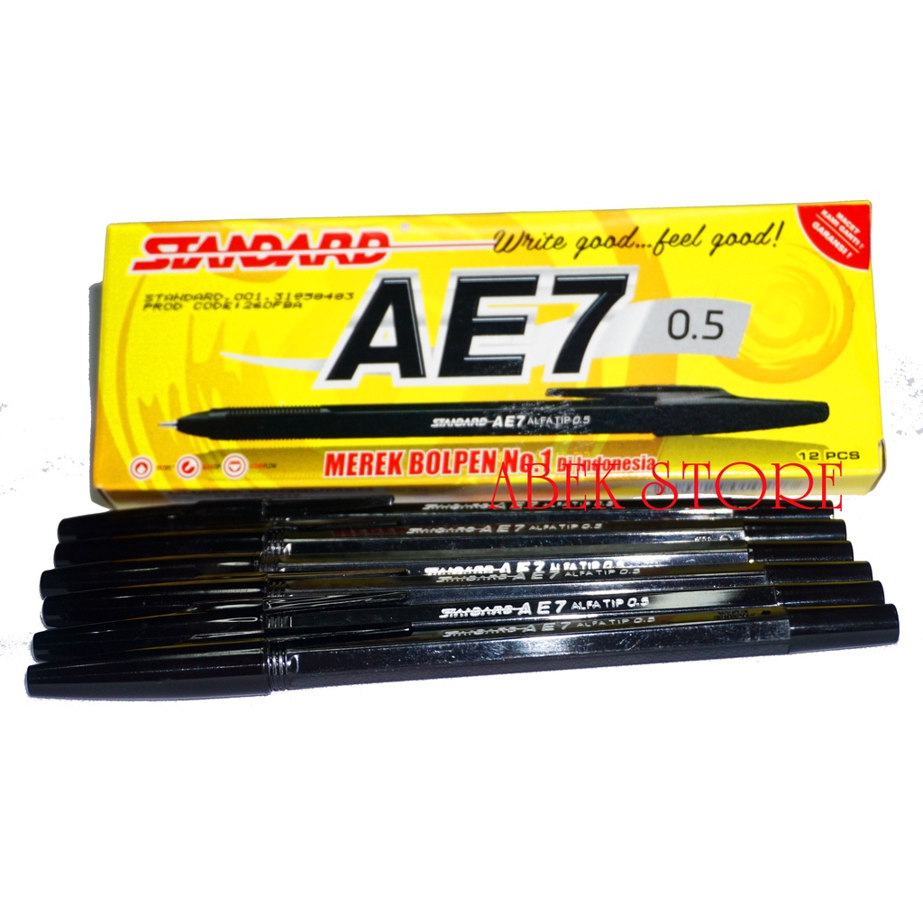 

Bolpen Pulpen Standard AE7 / AE-7 0.5 mm Tinta HITAM / Isi 12 pcs / Lusin