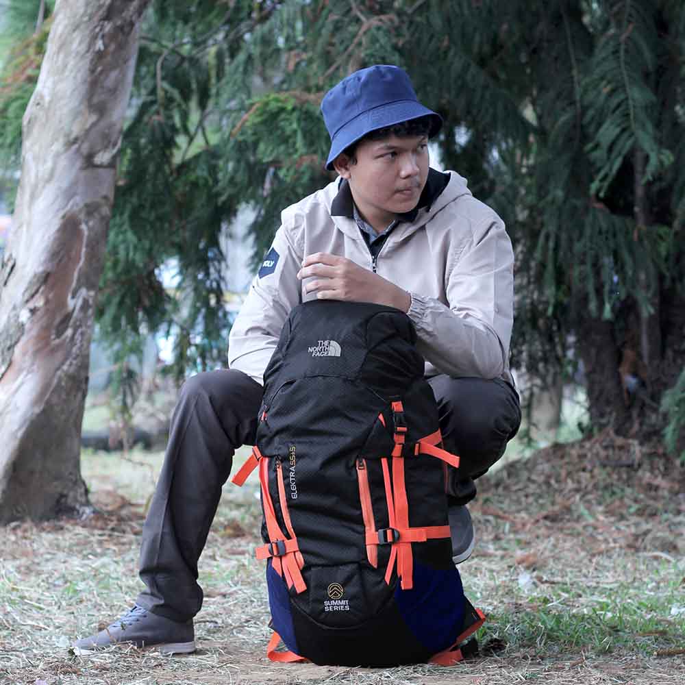 Justrue TNF Tas Gunung 50 Liter Ransel Keril Camping Hitam Orange 601