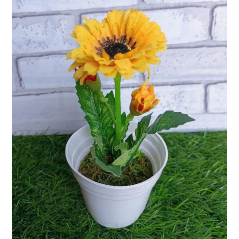 Set rangkaian bunga artifisial murah bunga plastik 10 ribu-Aster kuning