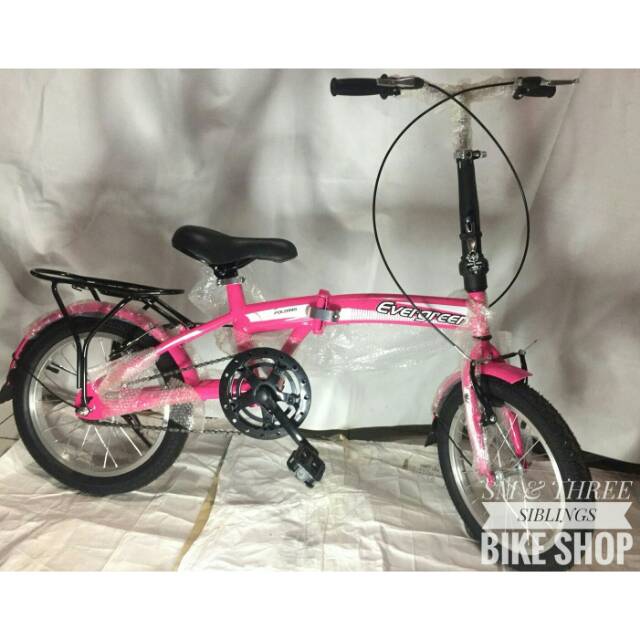 SEPEDA LIPAT EVERGREEN 16 INCH SINGLE SPEED WARNA PINK