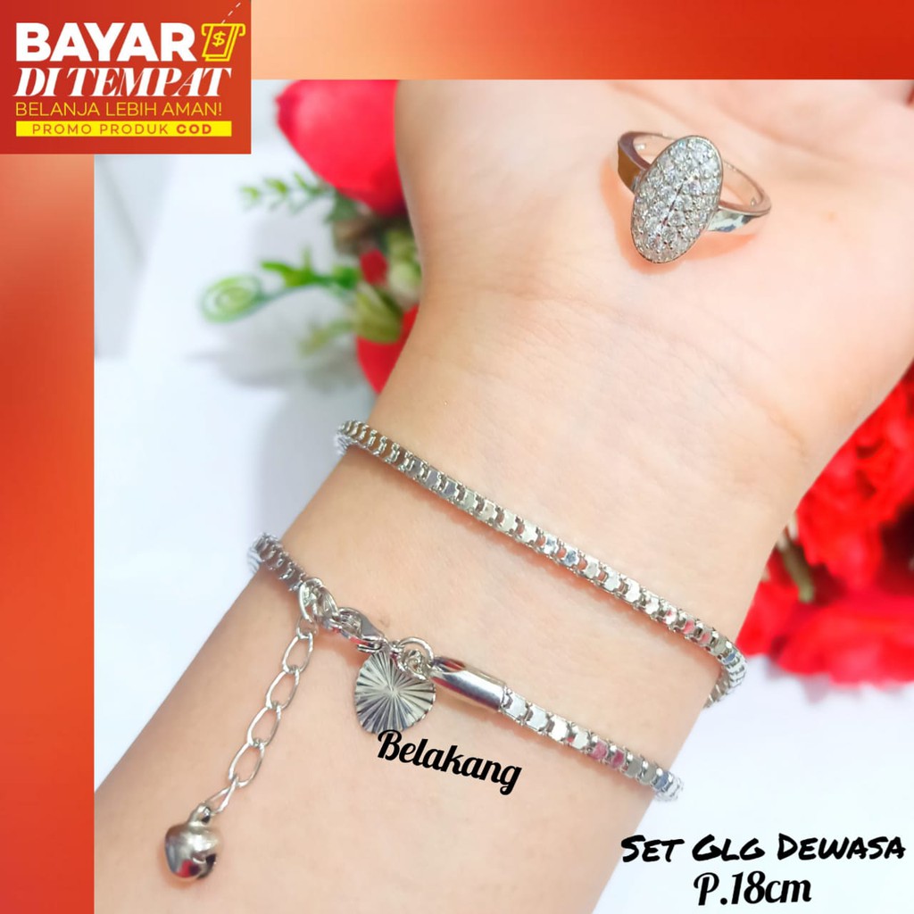 Set Gelang Tangan Dewasa Milano kaca&amp; cincin permata zircon emas anti karat termurah