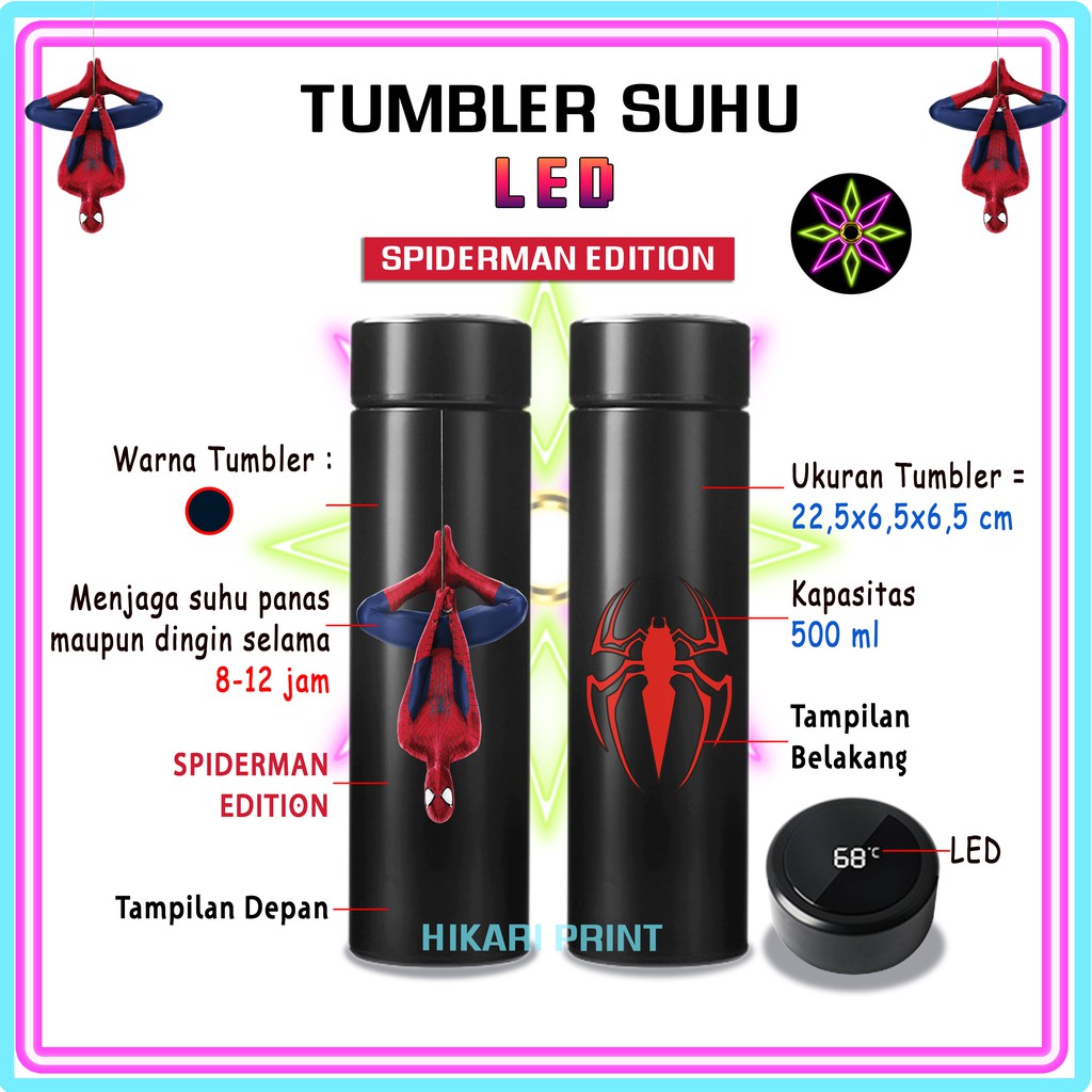 Hikari Print TUMBLER LED SAKURA SPIDERMAN BOTOL MINUM SPIDER MAN TUMBLR HAMPERS SPIDERMAN EDITION HADIAH UNIK KADO BOTOLMINUM LOGO SPIDERMAN TERMOS SPIDER EDITION TUMBLER PRINT UV TUMBLER 304 STAINLESS STEEL TUMBLER TERMOS 500ML BOTOL MINUM ANAK LAKI LAKI-2