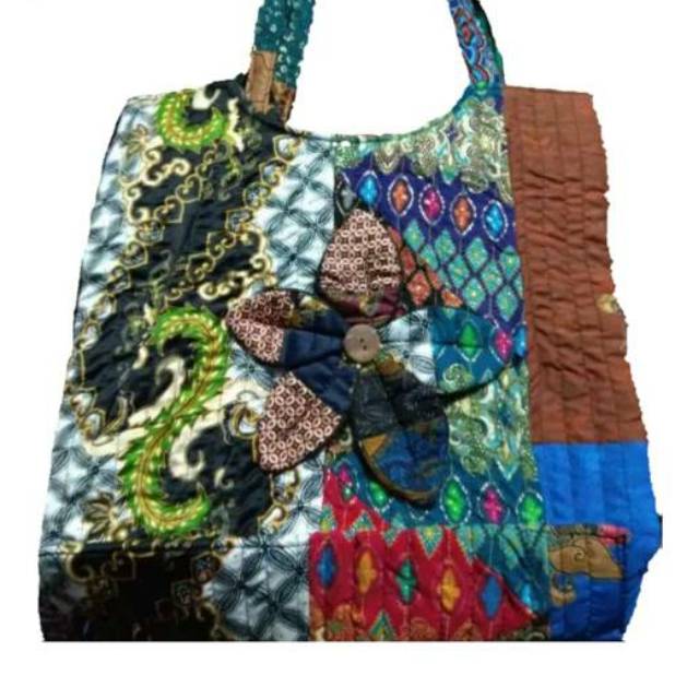 (BISA COD) TAS BATIK PERCA DENGAN BUNGA 38 x 33 cm - HAND BAG WANITA - SOUVENIR MURAH KHAS JOGJA