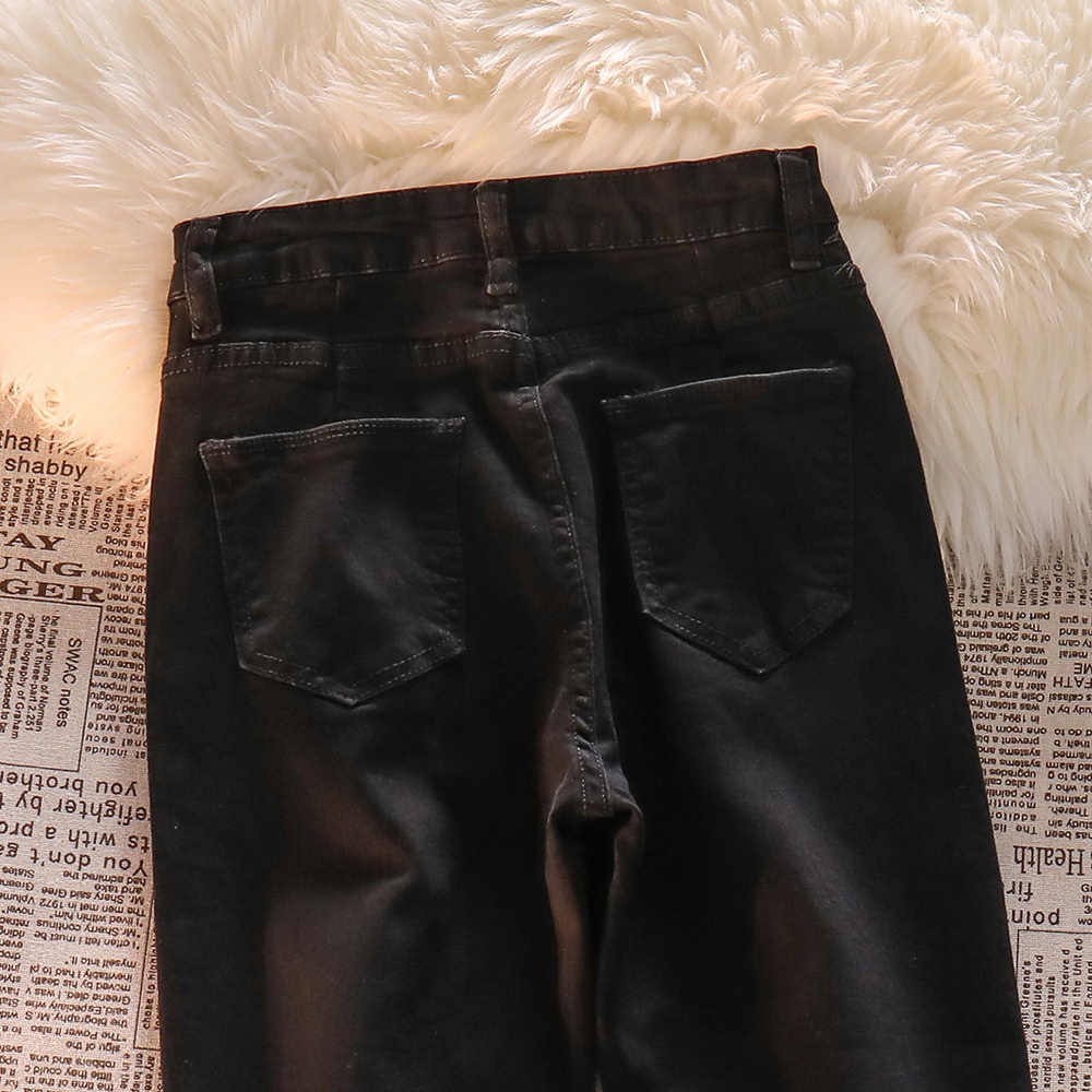 Warna Hitam Highwaist Melar Straight Celana Jeans Panjang Wanita Import（realpict）