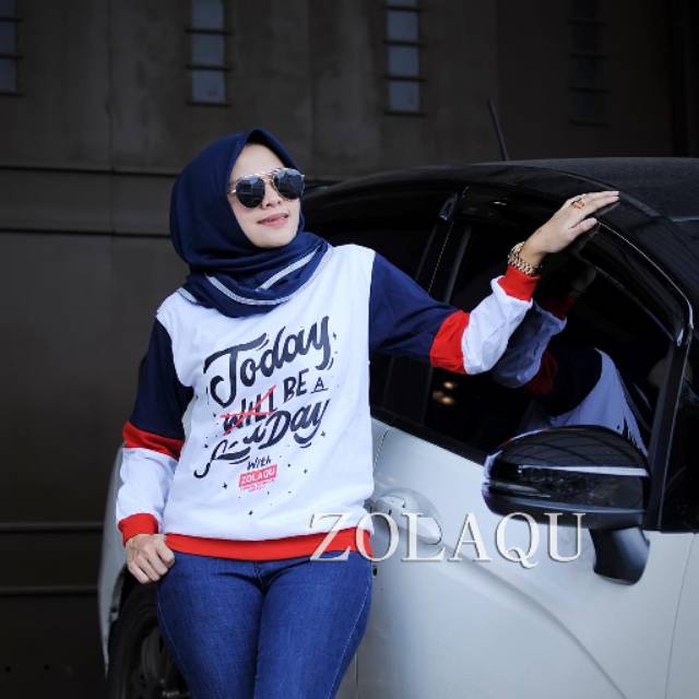 Atasan Muslim Wanita Kaos Zolaqu Hits Baju Lengan Panjang Kaos Zolaqu Warna Putih Kombinasi Today Be
