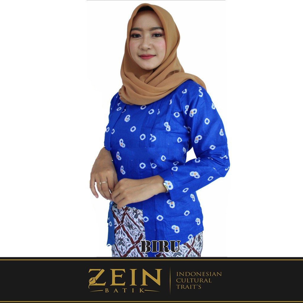 Kebaya Kutubaru Batik Jumputan Printing Biru Dongker Dian Sastro Kembang Mekar Lengan Panjang Bigsiz