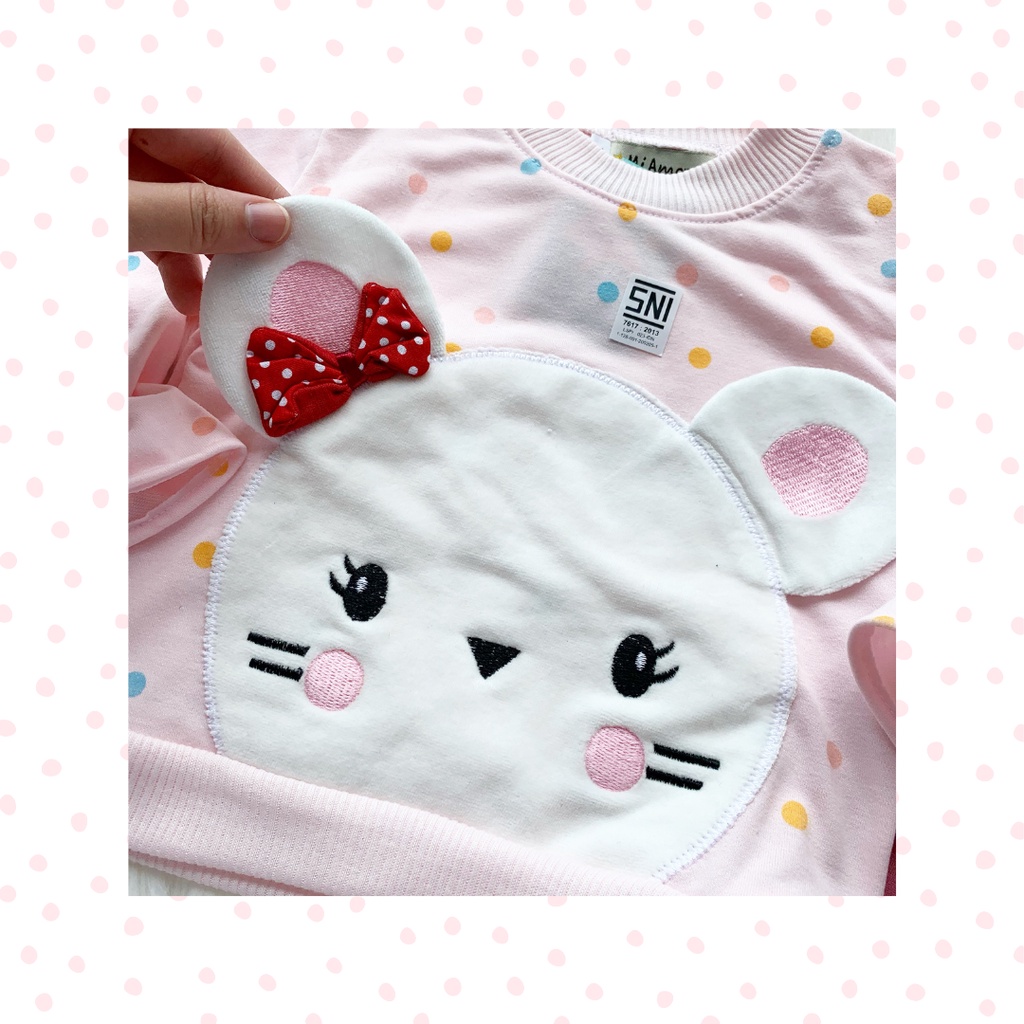 sweater bayi anak perempuan balita 1-4 tahun cute mouse sweater set lengan panjang celana panjang jogger baju dingin baby bayi perempuan cewek