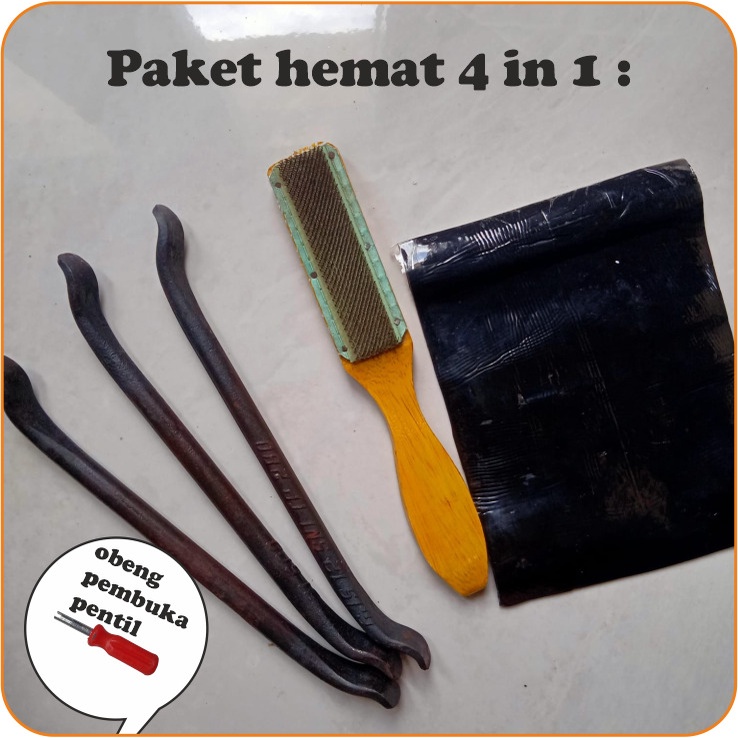 Cukit ban  3pcs+keroan ban dalam+obeng pembuka pentil+karet tambal ban