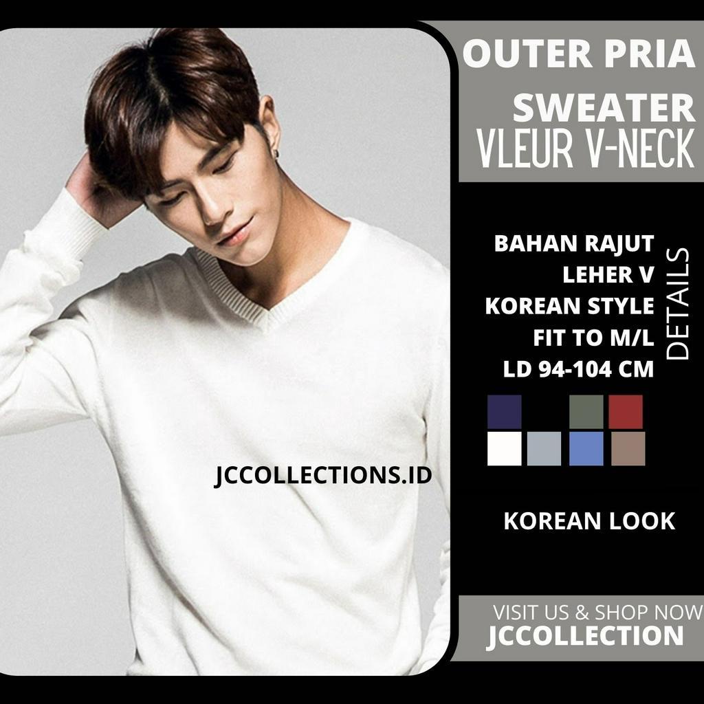 Sweater Rajut Pria Korea Style Vneck Vleur - JCCollections