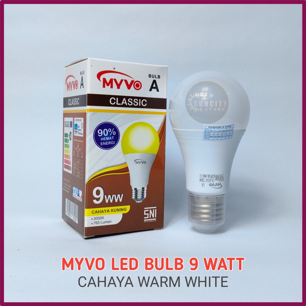 Myvo Lampu LED Bulb Classic 9 Watt - Cahaya Kuning (Warm White)