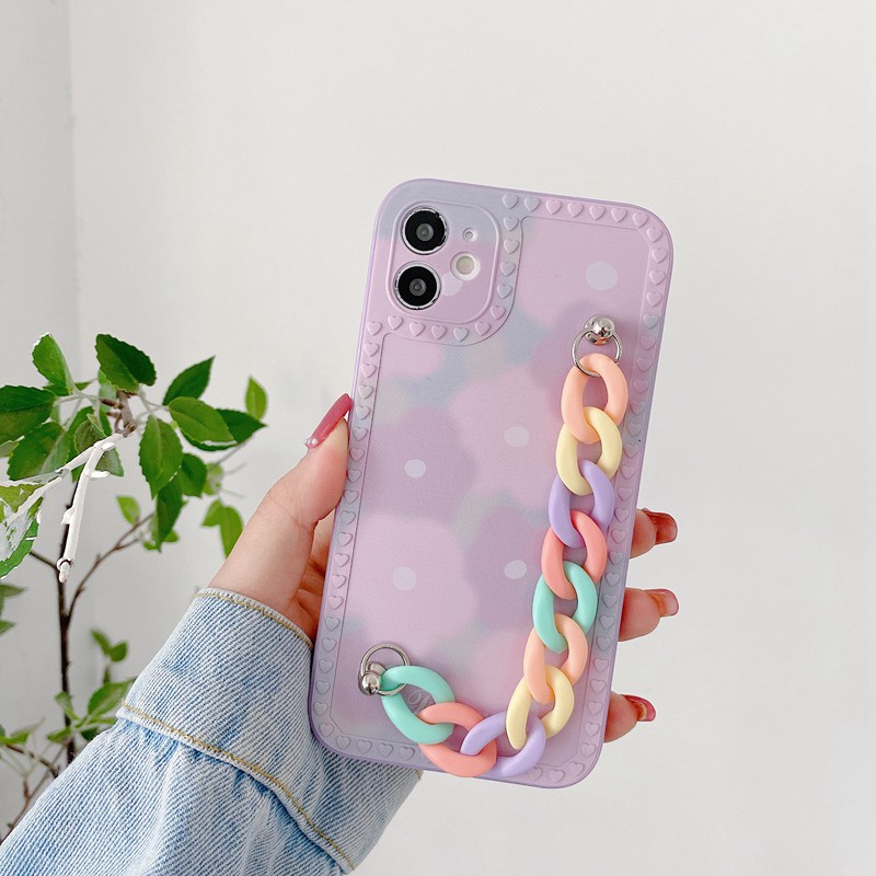 Rainbow Bracelet Nice Purple Flowers Soft Case OPPO A83 A3S A7 A5S A12 A11K F9 A52 A92 A9 A5 A31 A53 A33 2020 A57 A39 Reno 5 6 4F 5F A15 A15S A16 A54 A74 F1S F11 A16 A54 A95 K3 K5 A1K Cute Women's Gifts Casing